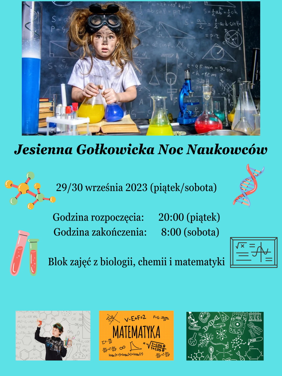 Plakat z napisem Jesienna Gołkowicka Noc Naukowców